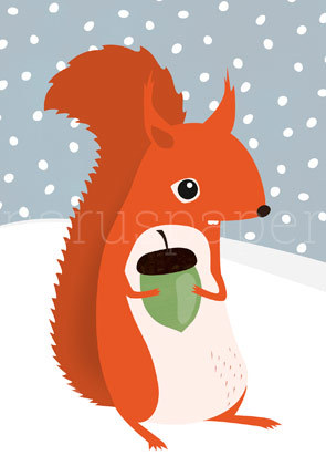 Postkarte "Eichhörnchen im Schnee"