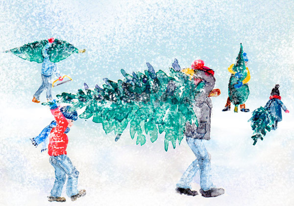Postkarte "Wir holen unseren Weihnachtsbaum"