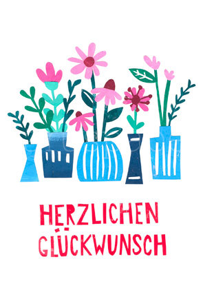 Postkarte "HERZLICHEN GLÜCKWUNSCH - Vasen"