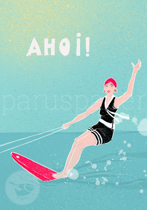 Postcard "AHOI! - Wasserski"