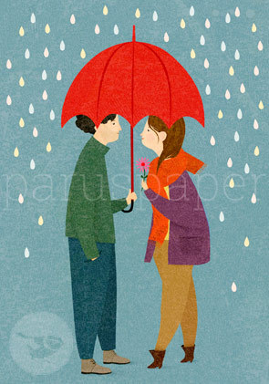 Postkarte "lovers in the rain"