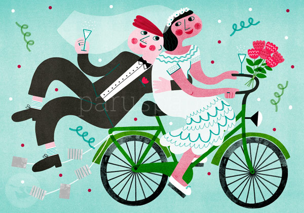 Postkarte "Hochzeit auf zwei Rädern"