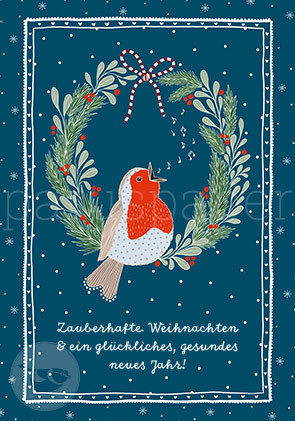 Postkarte "Weihnachten & Neujahr - Rotkehlchen"