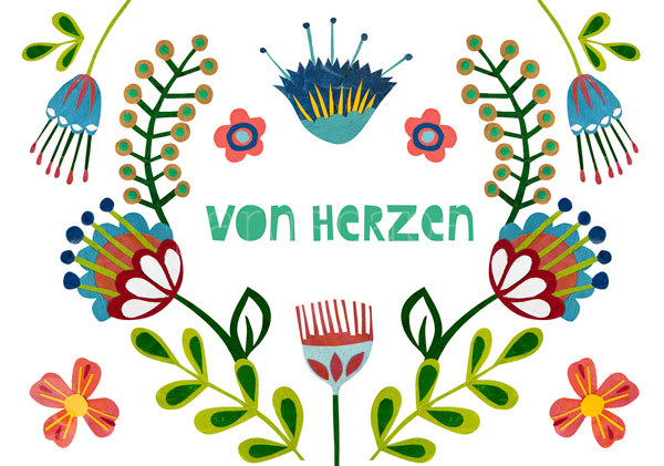 Postkarte "Von HeRZen - Blumenornament"