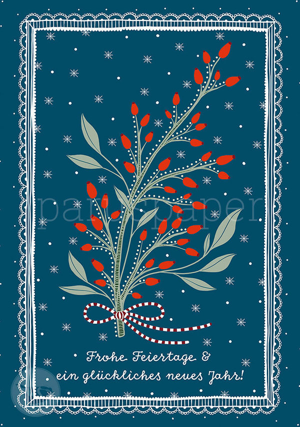 Postkarte "Weihnachten & Neujahr - Hagebutten"