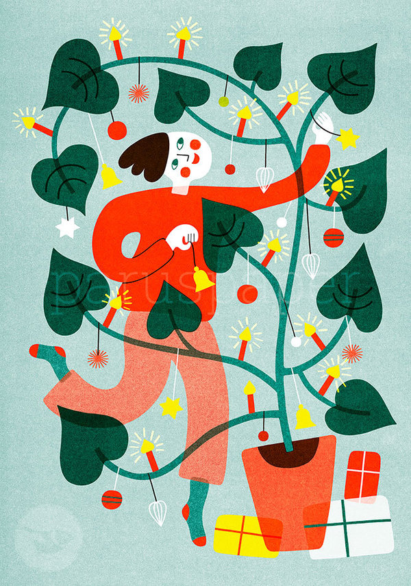Postkarte "Zimmerpflanze im Weihnachtsglanze"