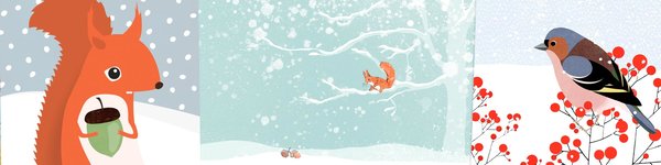 Winter und Weihnachten Illustration - Postkarten und Klappkarten
